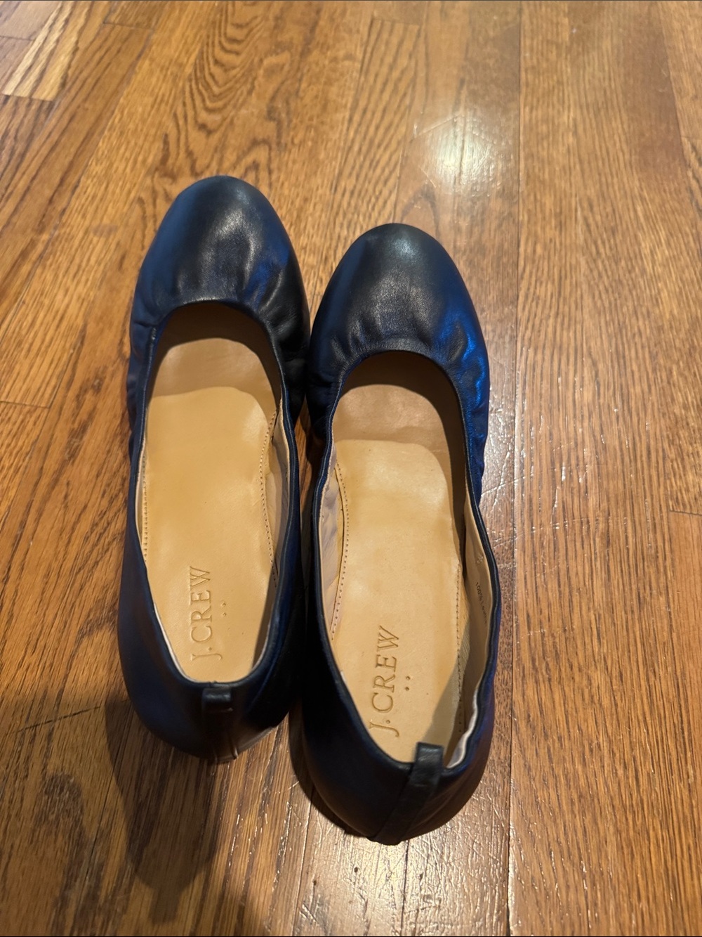 J. Crew Black Leather Round-Toe Ballet Flats